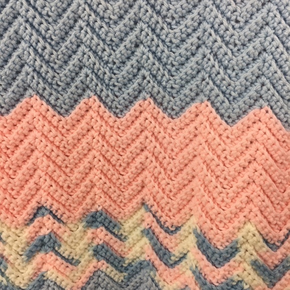 Handmade Crocheted Afghan Chevron Zig Zag Baby Blanket - Picture 2 of 5